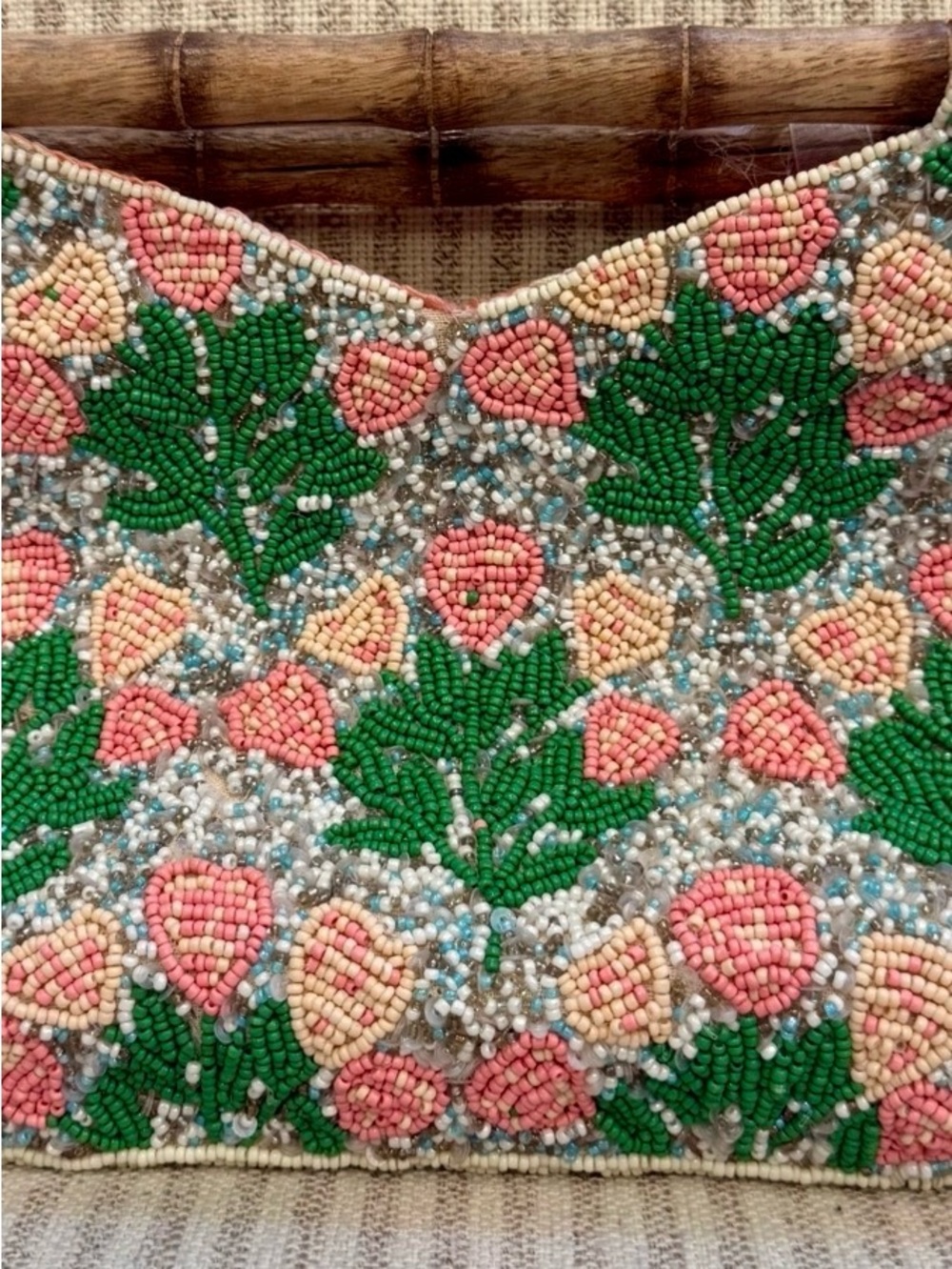 Stunning Beaded Made in India Beaded Floral clutch with bamboo handle - Picture 5 of 5